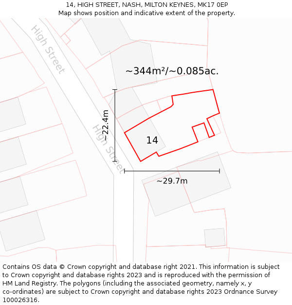 14, HIGH STREET, NASH, MILTON KEYNES, MK17 0EP: Plot and title map