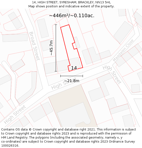 14, HIGH STREET, SYRESHAM, BRACKLEY, NN13 5HL: Plot and title map