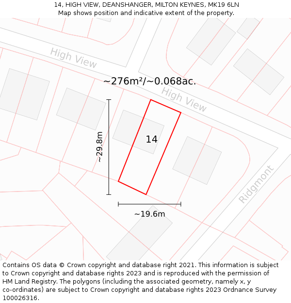 14, HIGH VIEW, DEANSHANGER, MILTON KEYNES, MK19 6LN: Plot and title map
