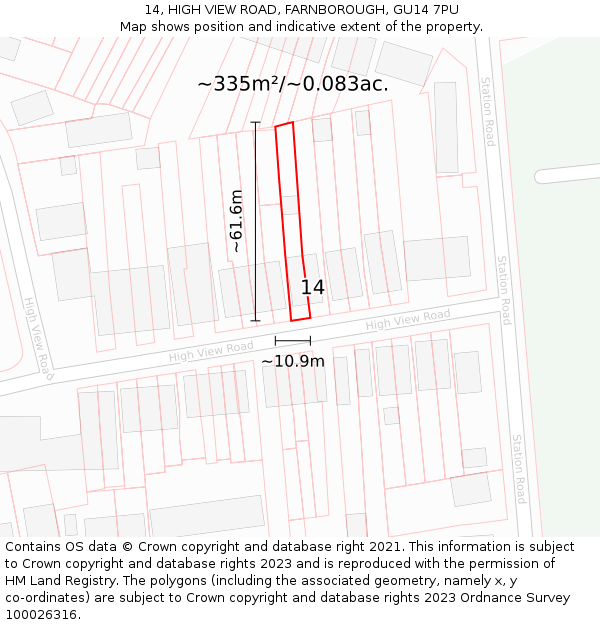 14, HIGH VIEW ROAD, FARNBOROUGH, GU14 7PU: Plot and title map