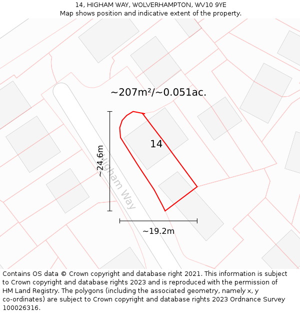 14, HIGHAM WAY, WOLVERHAMPTON, WV10 9YE: Plot and title map