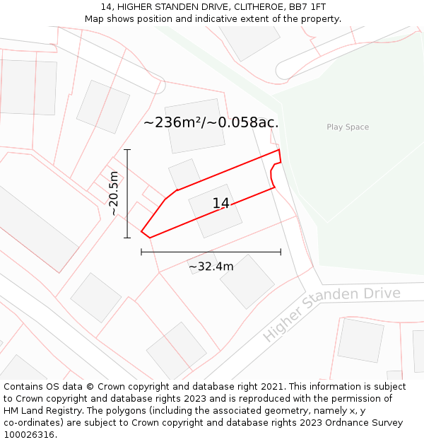 14, HIGHER STANDEN DRIVE, CLITHEROE, BB7 1FT: Plot and title map