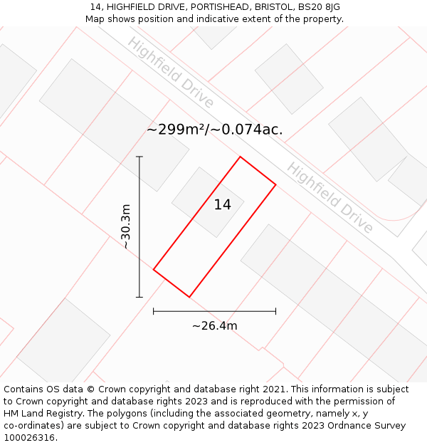 14, HIGHFIELD DRIVE, PORTISHEAD, BRISTOL, BS20 8JG: Plot and title map