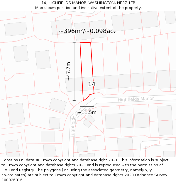 14, HIGHFIELDS MANOR, WASHINGTON, NE37 1ER: Plot and title map