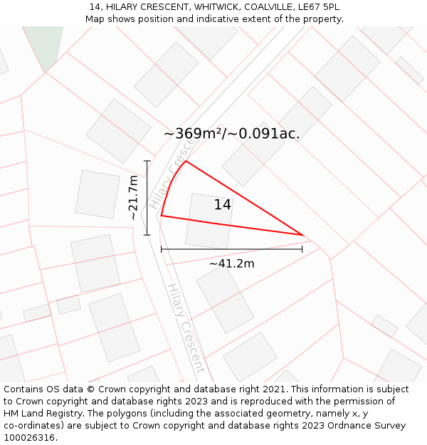 14, HILARY CRESCENT, WHITWICK, COALVILLE, LE67 5PL: Plot and title map