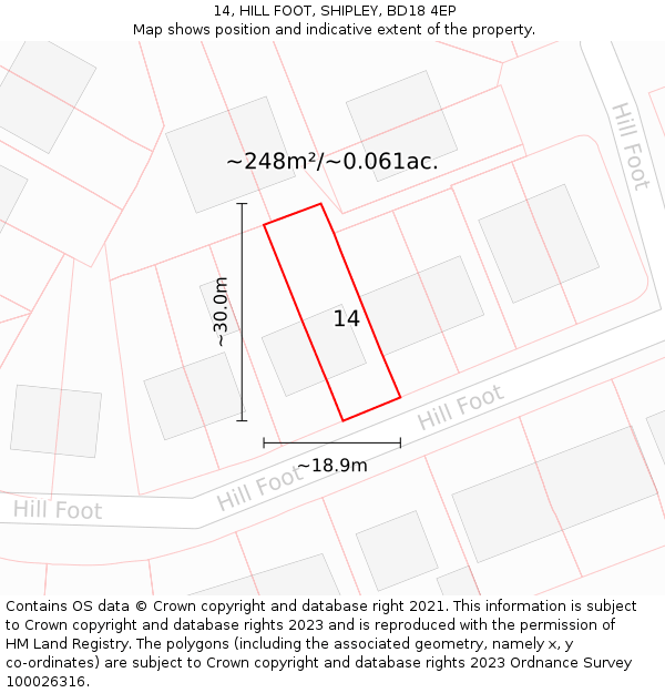 14, HILL FOOT, SHIPLEY, BD18 4EP: Plot and title map