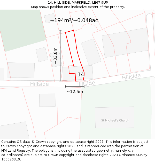 14, HILL SIDE, MARKFIELD, LE67 9UP: Plot and title map