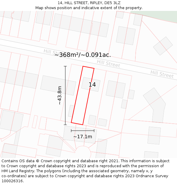 14, HILL STREET, RIPLEY, DE5 3LZ: Plot and title map