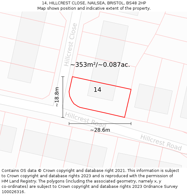 14, HILLCREST CLOSE, NAILSEA, BRISTOL, BS48 2HP: Plot and title map