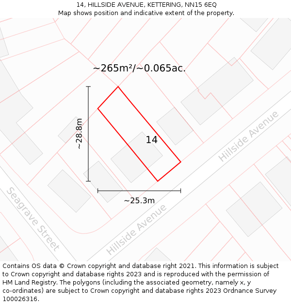 14, HILLSIDE AVENUE, KETTERING, NN15 6EQ: Plot and title map