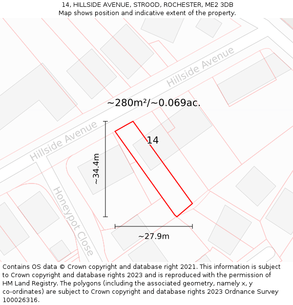 14, HILLSIDE AVENUE, STROOD, ROCHESTER, ME2 3DB: Plot and title map