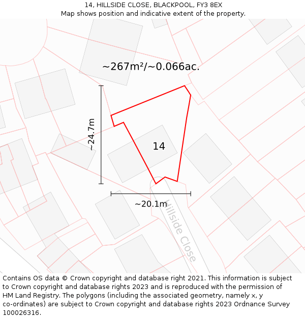 14, HILLSIDE CLOSE, BLACKPOOL, FY3 8EX: Plot and title map
