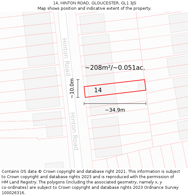 14, HINTON ROAD, GLOUCESTER, GL1 3JS: Plot and title map