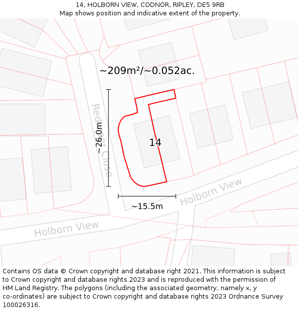 14, HOLBORN VIEW, CODNOR, RIPLEY, DE5 9RB: Plot and title map