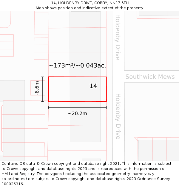 14, HOLDENBY DRIVE, CORBY, NN17 5EH: Plot and title map