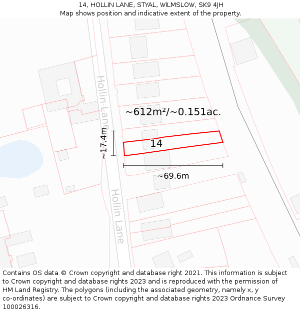 14, HOLLIN LANE, STYAL, WILMSLOW, SK9 4JH: Plot and title map