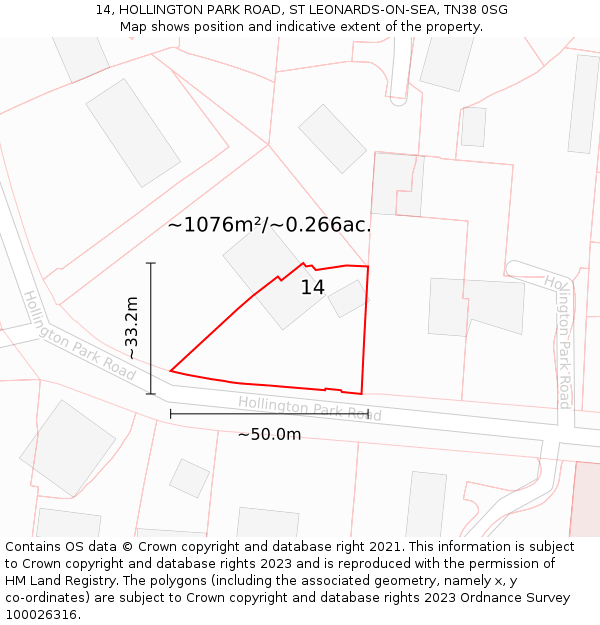 14, HOLLINGTON PARK ROAD, ST LEONARDS-ON-SEA, TN38 0SG: Plot and title map