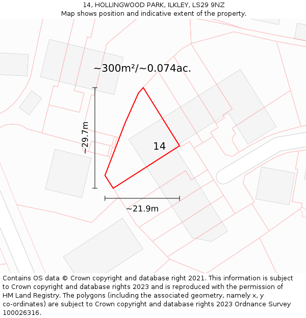 14, HOLLINGWOOD PARK, ILKLEY, LS29 9NZ: Plot and title map