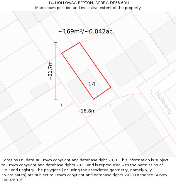 14, HOLLOWAY, REPTON, DERBY, DE65 6RH: Plot and title map