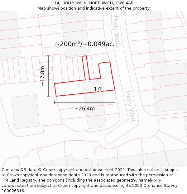 14, HOLLY WALK, NORTHWICH, CW8 4AR: Plot and title map