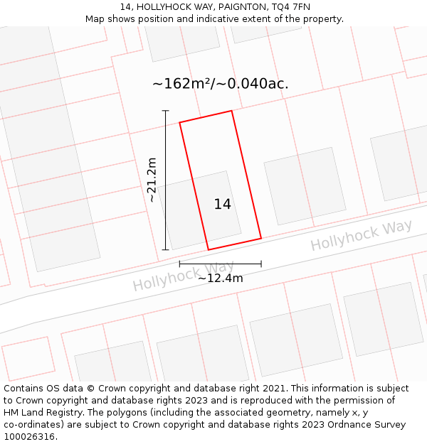 14, HOLLYHOCK WAY, PAIGNTON, TQ4 7FN: Plot and title map