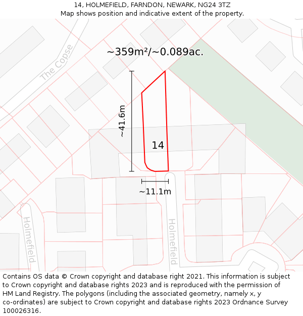 14, HOLMEFIELD, FARNDON, NEWARK, NG24 3TZ: Plot and title map