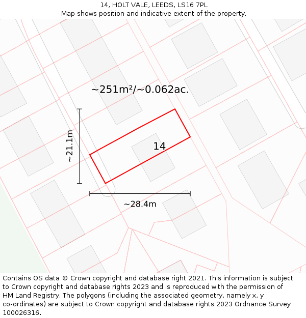 14, HOLT VALE, LEEDS, LS16 7PL: Plot and title map