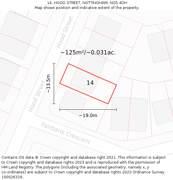 14, HOOD STREET, NOTTINGHAM, NG5 4DH: Plot and title map