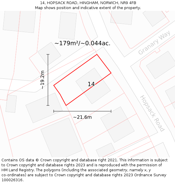 14, HOPSACK ROAD, HINGHAM, NORWICH, NR9 4FB: Plot and title map