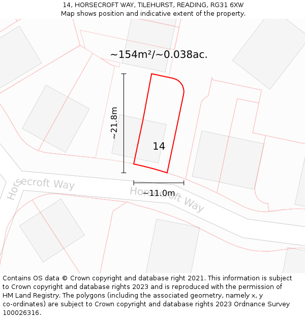14, HORSECROFT WAY, TILEHURST, READING, RG31 6XW: Plot and title map