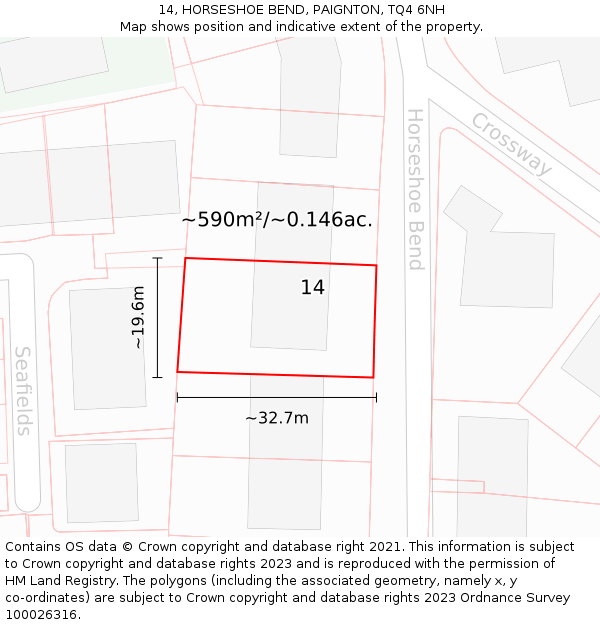 14, HORSESHOE BEND, PAIGNTON, TQ4 6NH: Plot and title map