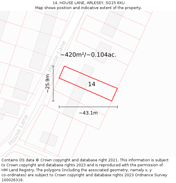 14, HOUSE LANE, ARLESEY, SG15 6XU: Plot and title map