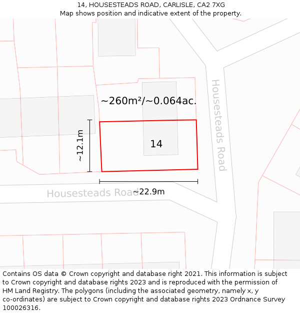 14, HOUSESTEADS ROAD, CARLISLE, CA2 7XG: Plot and title map