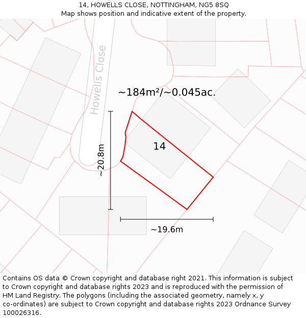 14, HOWELLS CLOSE, NOTTINGHAM, NG5 8SQ: Plot and title map
