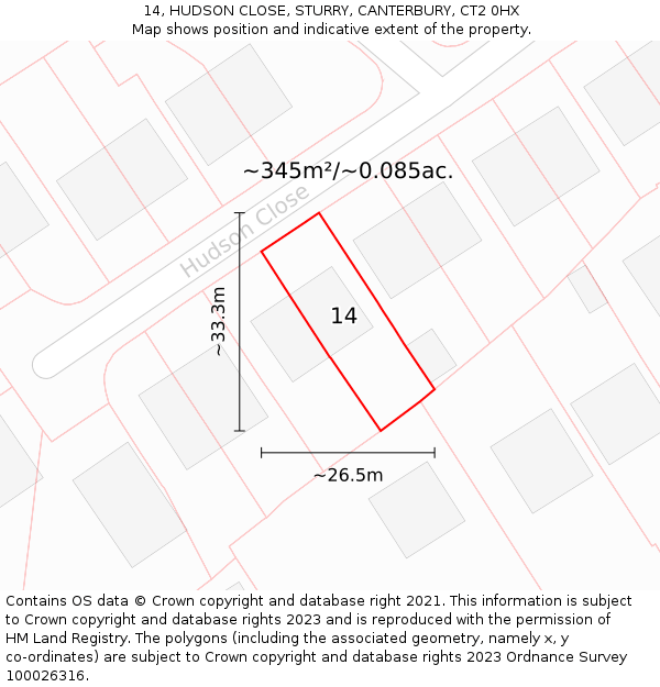 14, HUDSON CLOSE, STURRY, CANTERBURY, CT2 0HX: Plot and title map