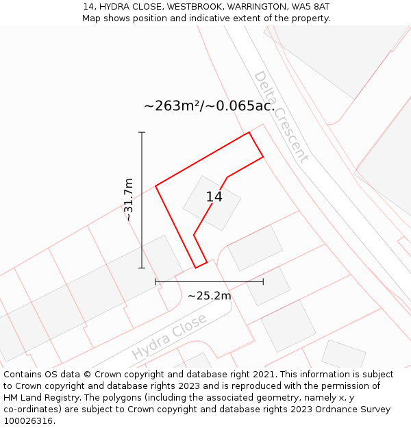 14, HYDRA CLOSE, WESTBROOK, WARRINGTON, WA5 8AT: Plot and title map