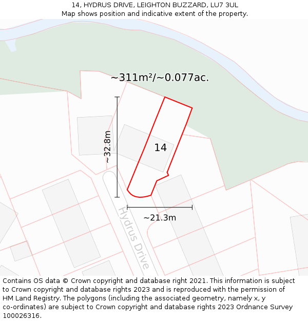 14, HYDRUS DRIVE, LEIGHTON BUZZARD, LU7 3UL: Plot and title map