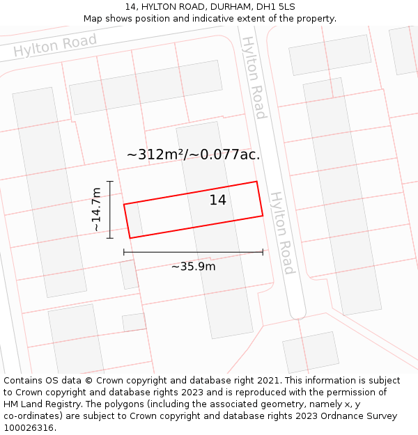 14, HYLTON ROAD, DURHAM, DH1 5LS: Plot and title map