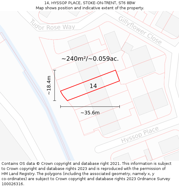 14, HYSSOP PLACE, STOKE-ON-TRENT, ST6 8BW: Plot and title map