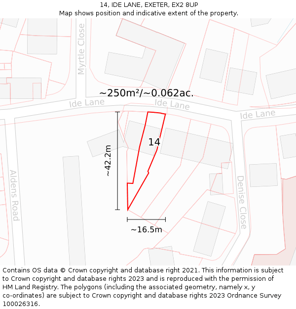 14, IDE LANE, EXETER, EX2 8UP: Plot and title map