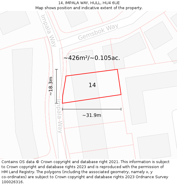 14, IMPALA WAY, HULL, HU4 6UE: Plot and title map