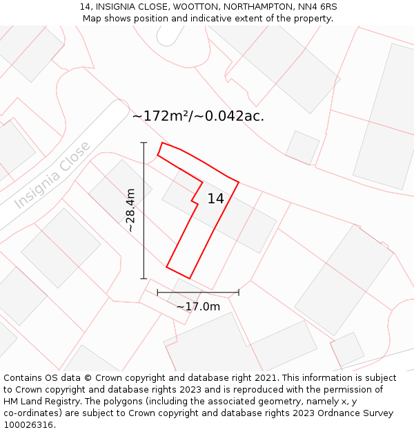 14, INSIGNIA CLOSE, WOOTTON, NORTHAMPTON, NN4 6RS: Plot and title map