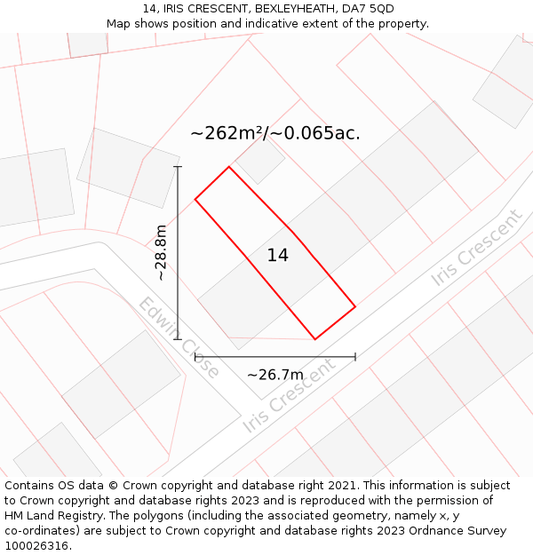14, IRIS CRESCENT, BEXLEYHEATH, DA7 5QD: Plot and title map