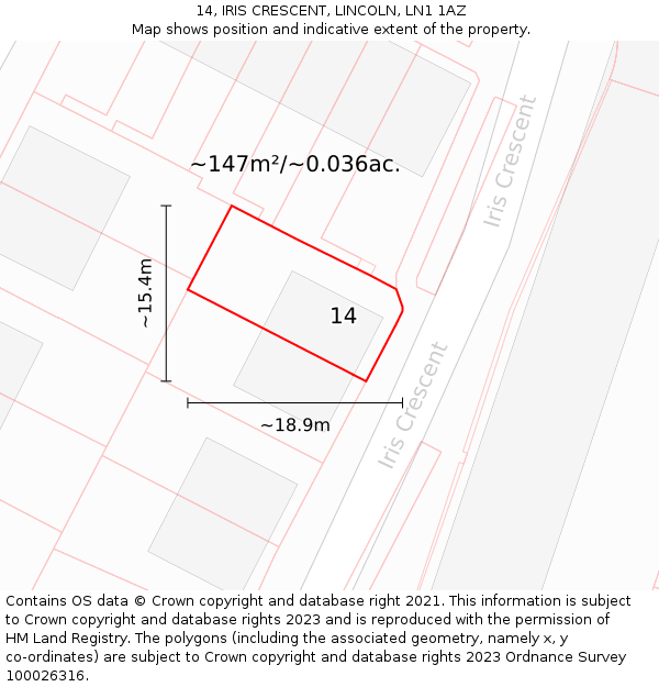 14, IRIS CRESCENT, LINCOLN, LN1 1AZ: Plot and title map