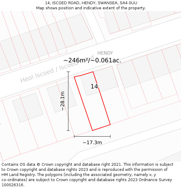 14, ISCOED ROAD, HENDY, SWANSEA, SA4 0UU: Plot and title map