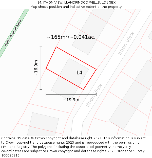 14, ITHON VIEW, LLANDRINDOD WELLS, LD1 5BX: Plot and title map