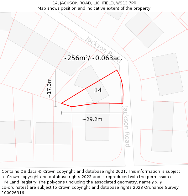 14, JACKSON ROAD, LICHFIELD, WS13 7PR: Plot and title map