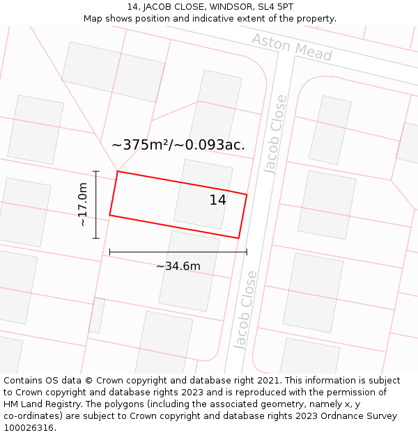 14, JACOB CLOSE, WINDSOR, SL4 5PT: Plot and title map