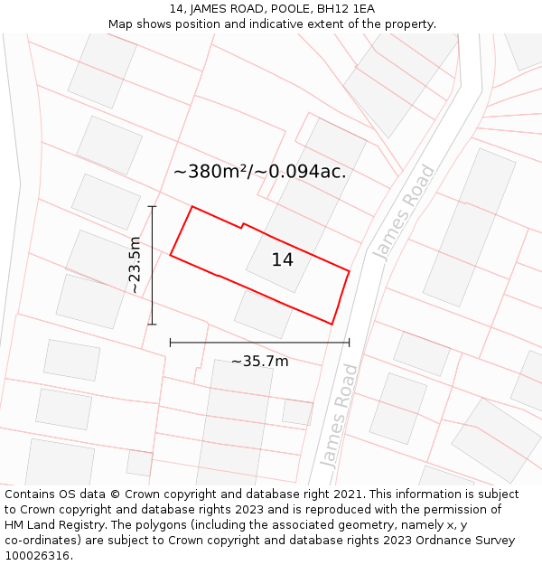 14, JAMES ROAD, POOLE, BH12 1EA: Plot and title map