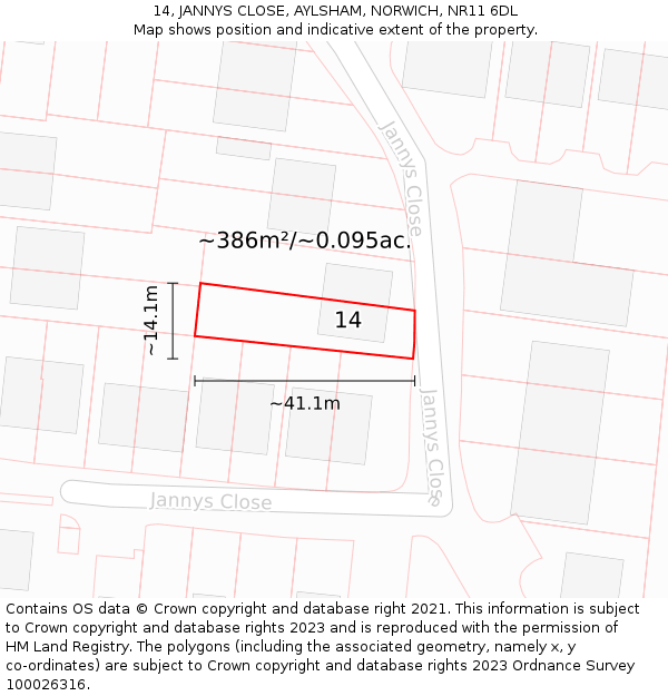 14, JANNYS CLOSE, AYLSHAM, NORWICH, NR11 6DL: Plot and title map
